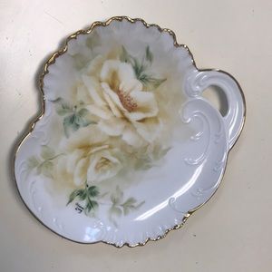 Hand Painted Yellow‎ Roses Plate w/ Handle